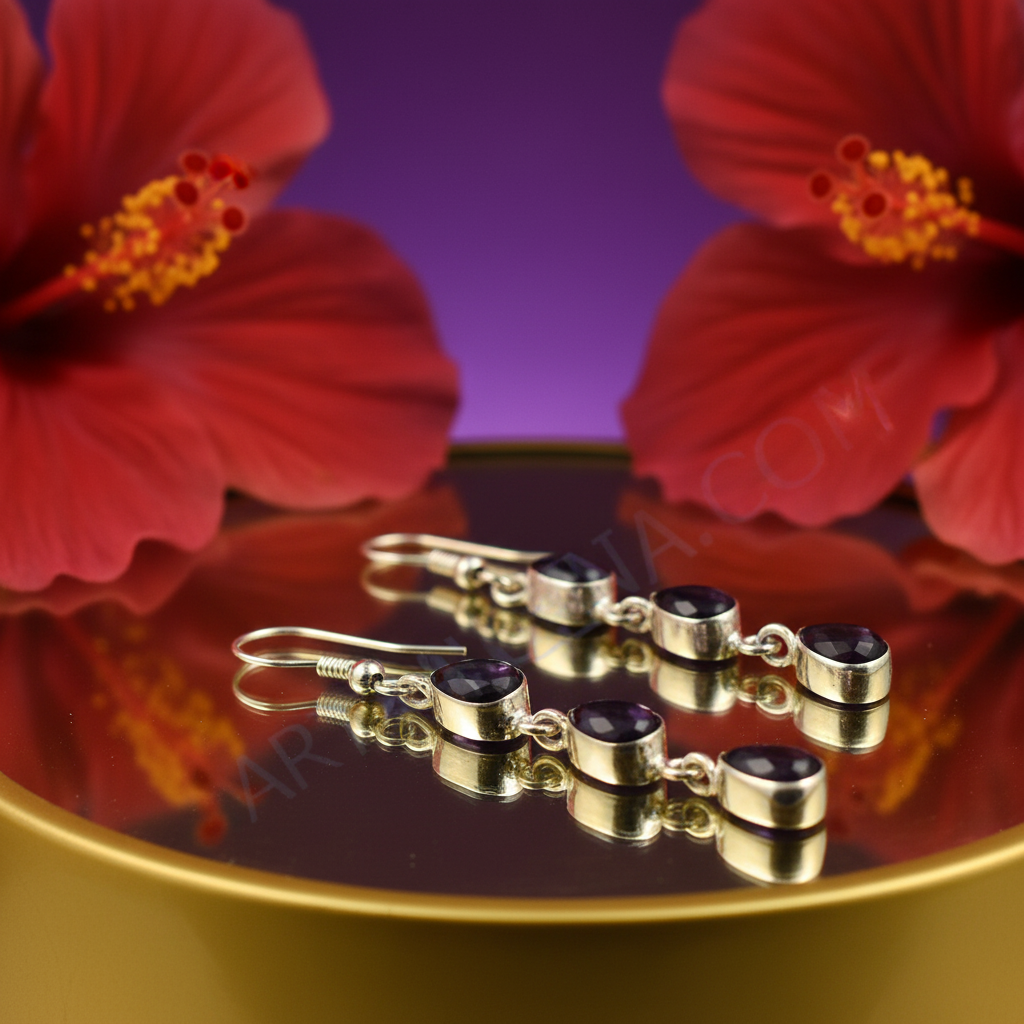 925 Silver Amethyst Drop Earrings for Women | Gemstone Jewelry