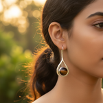 将图像加载到图库查看器中， 925纯银虎眼石泪滴耳环（女士款）
