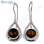 将图像加载到图库查看器中， 925 sterling silver teardrop earrings with a tiger eye gemstone center
