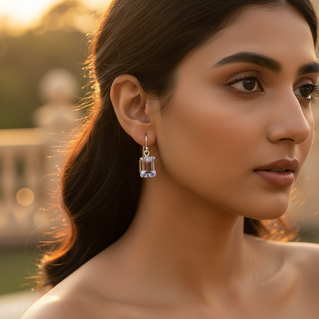 925 Silver Amethyst Drop Earrings for Women | Daily Wear Gift