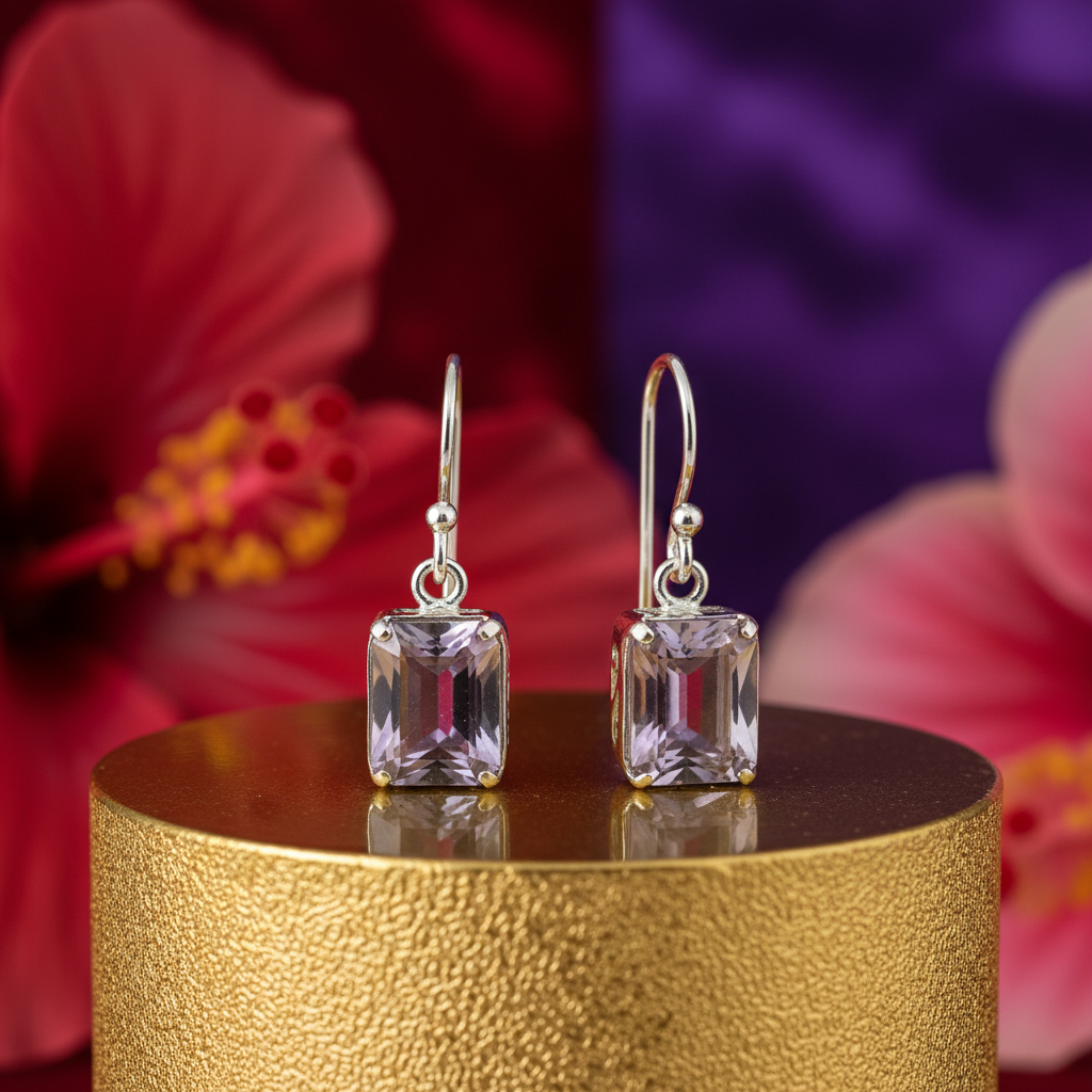 925 Silver Amethyst Drop Earrings for Women | Daily Wear Gift