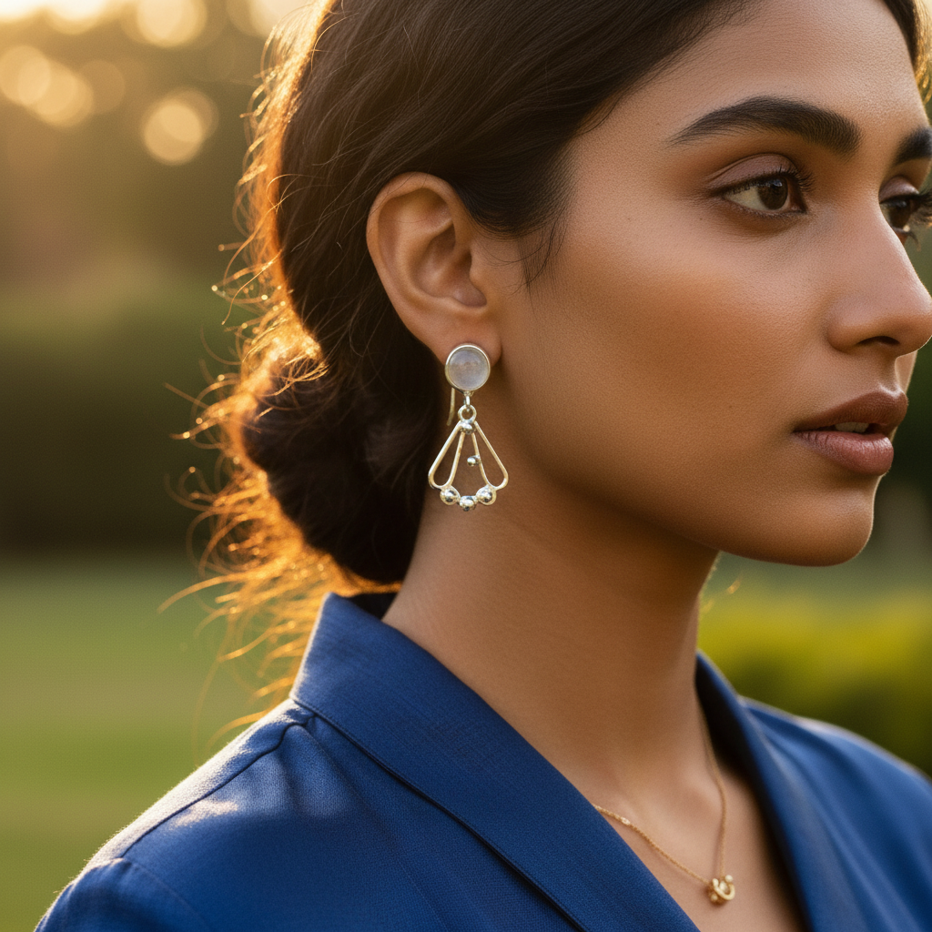 925 Silver Moonstone Drop Earrings for Women | Daily Wear Gift