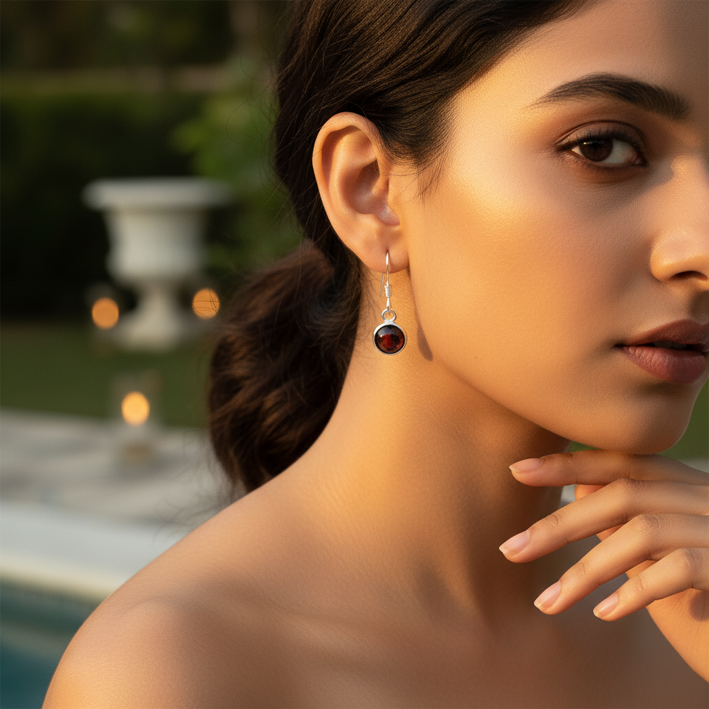 925 Silver Garnet Drop Earrings for Women | Gemstone Jewelry