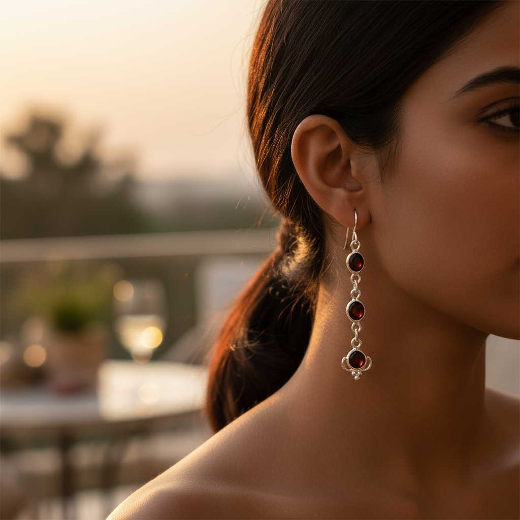 925 Silver Garnet Drop Earrings for Women | Gemstone Jewelry