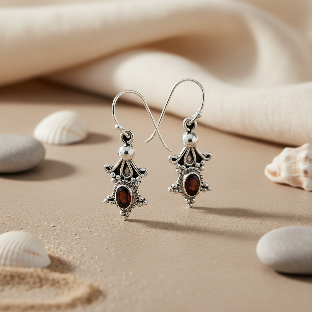 925 Silver Garnet Drop Earrings for Women | Gemstone Jewelry