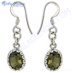 Load image into Gallery viewer, 925 sterling silver dangle earrings with oval smoky quartz gemstones. Silver jewelry for women.
