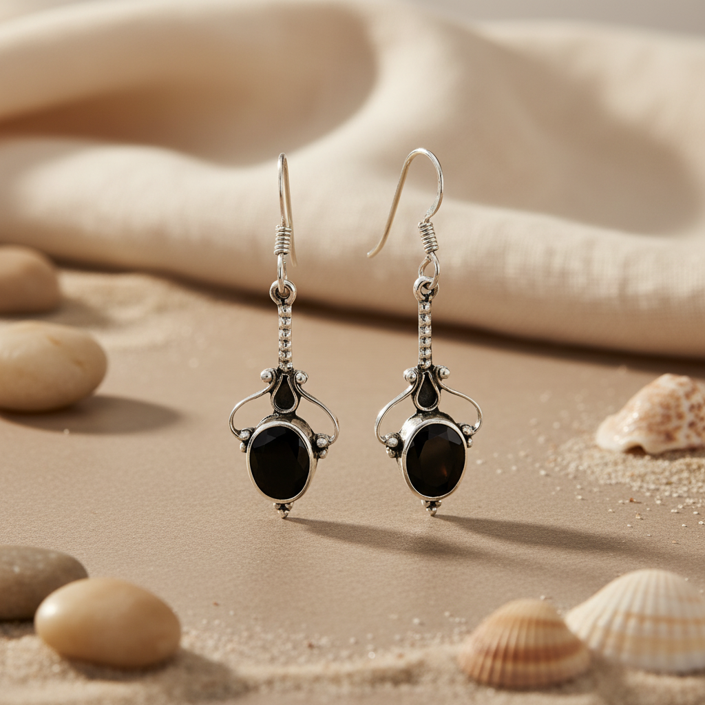 925 Silver Black Onyx Dangle Earrings for Women | Gift