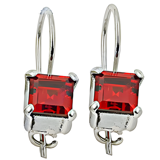 Stunning Square Shape Red CZ Silver Earrings - Elegant Jewelry for Women