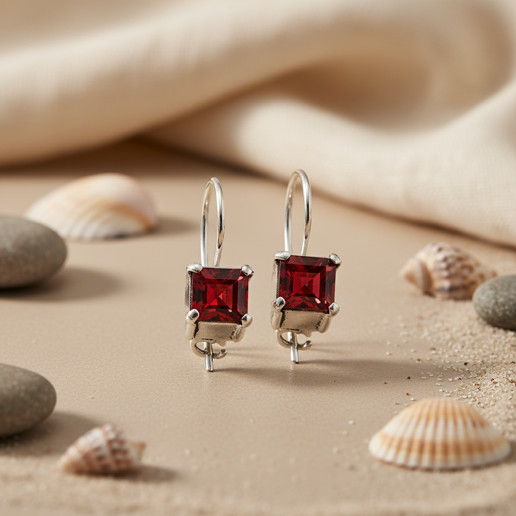 Silver Red Gemstone Earrings for Women | Dangle Jewelry