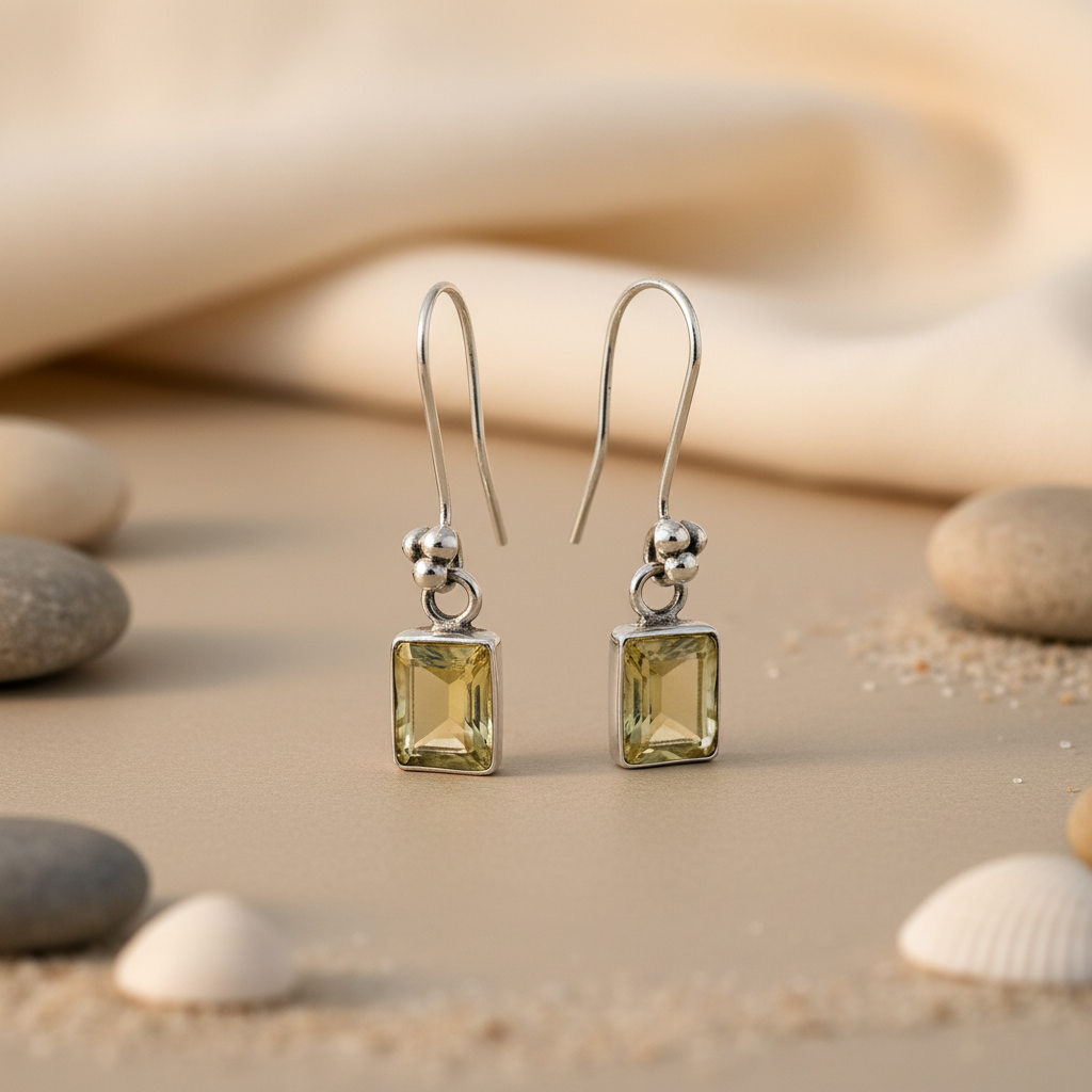 Citrine Gemstone Drop Earrings in 925 Silver for Women