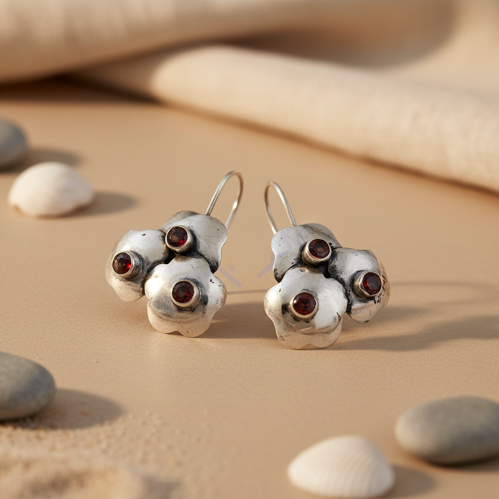 925 Silver Garnet Floral Earrings | Women's Jewelry Gift