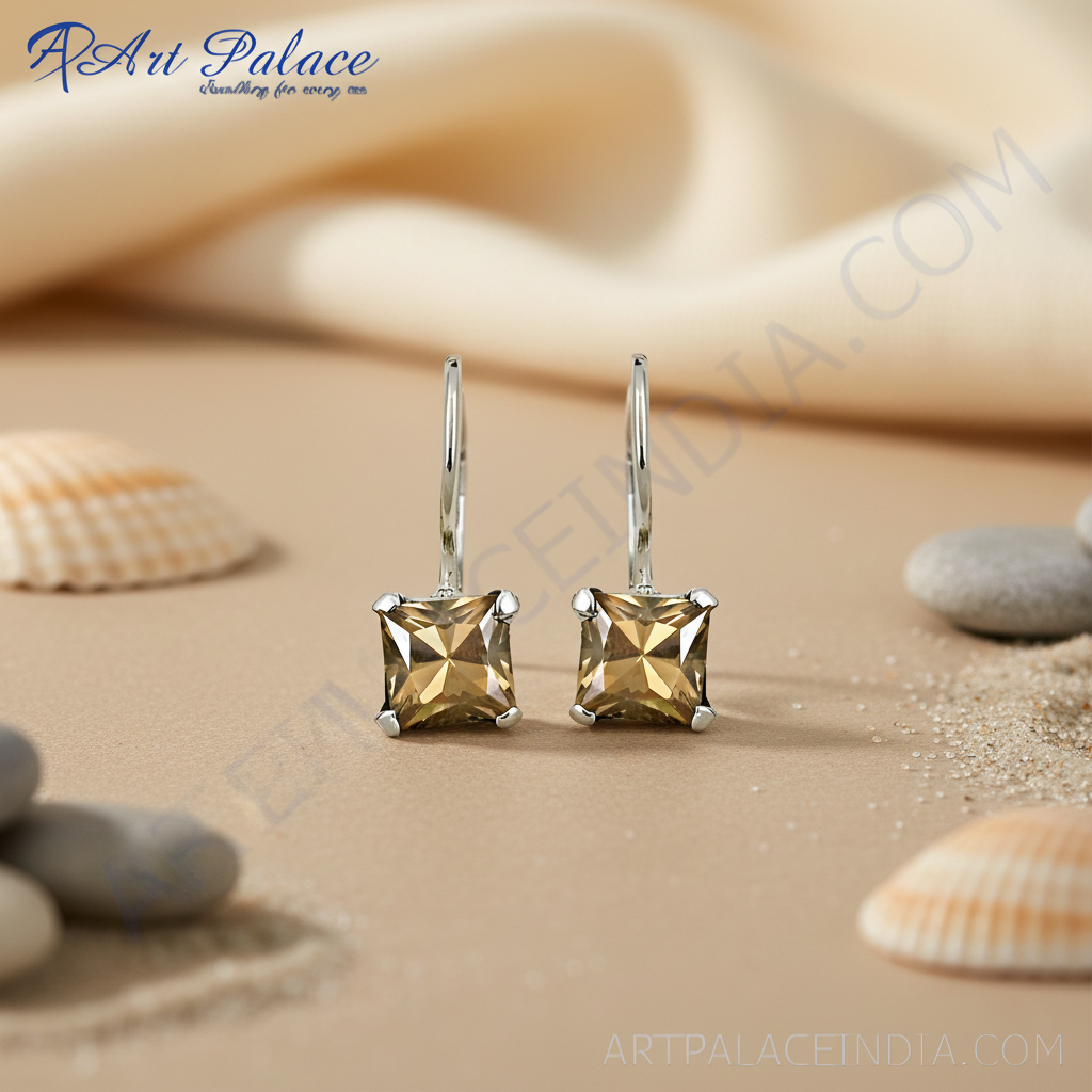 银色公主切割托帕石水滴耳环，女士款 | 礼物