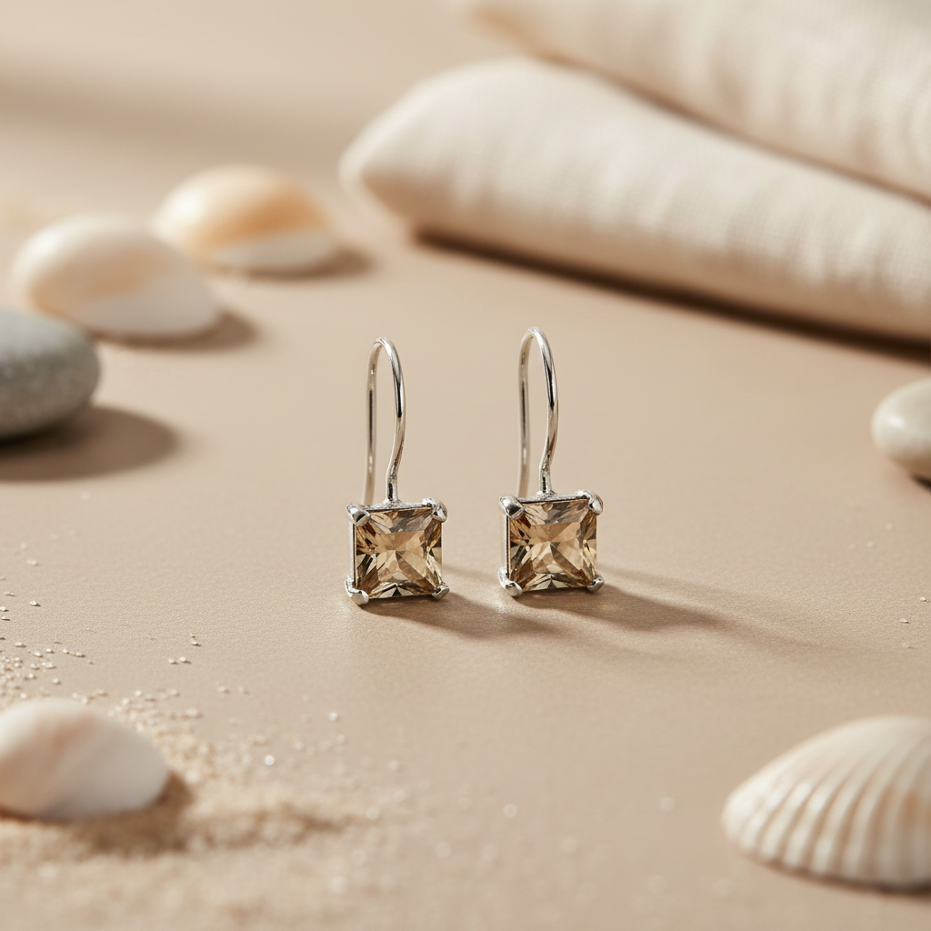Silver Princess Cut Topaz Drop Earrings for Women | Gift
