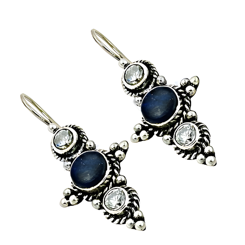 Famous Design CZ & Lapis Lazuli Silver Earring