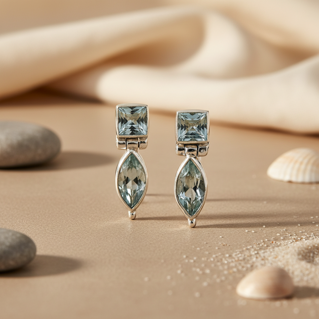 925 Silver Blue Gemstone Earrings for Women | Dangle Earrings