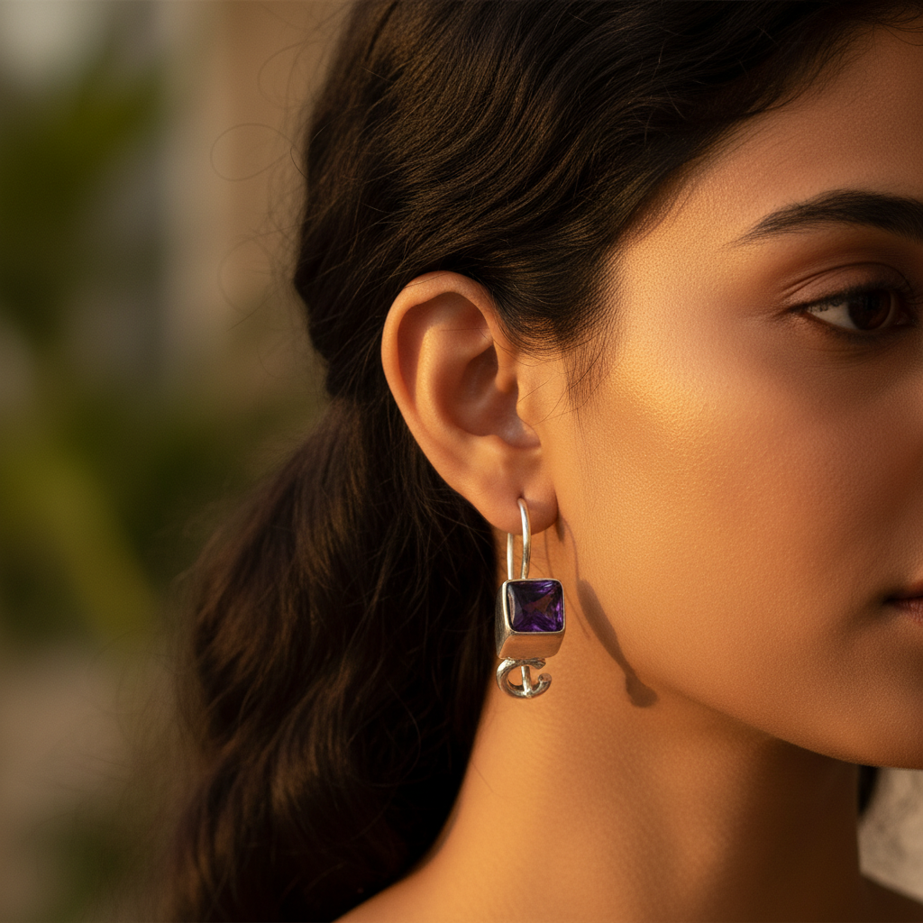 925 Silver Amethyst Drop Earrings for Women | Gift Jewelry