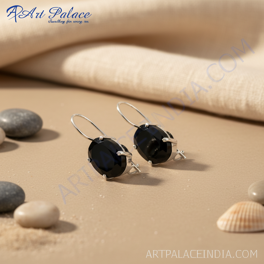 Black onyx silver drop earrings | gemstone jewelry for women