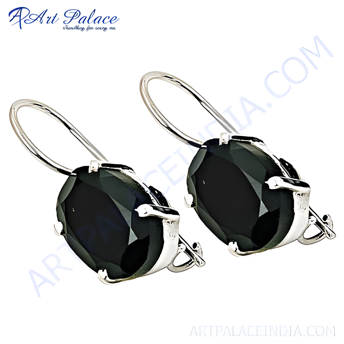 Sterling silver drop earrings featuring oval cut black onyx gemstones with a polished finish
