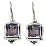 Load image into Gallery viewer, 925 sterling silver drop earrings with square cut amethyst gemstones

