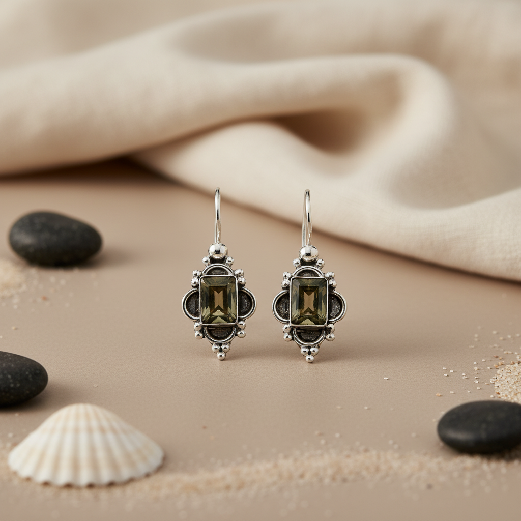 925 Silver Green Gemstone Earrings for Women | Dangle Earrings