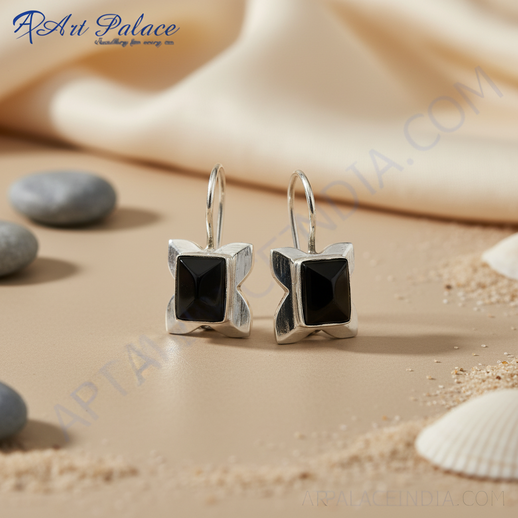 925 Silver Onyx Drop Earrings for Women | Daily Wear Jewelry