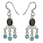 将图像加载到图库查看器中， 925 Silver Blue Topaz &amp; Onyx Dangle Earrings for Women
