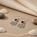 将图像加载到图库查看器中， 925 Silver Blue Topaz &amp; Onyx Dangle Earrings for Women
