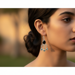 将图像加载到图库查看器中， 925 Silver Blue Topaz &amp; Onyx Dangle Earrings for Women
