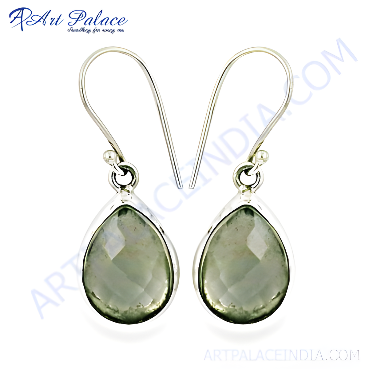 925 silver teardrop dangle earrings with faceted gemstone center, elegant jewelry for women