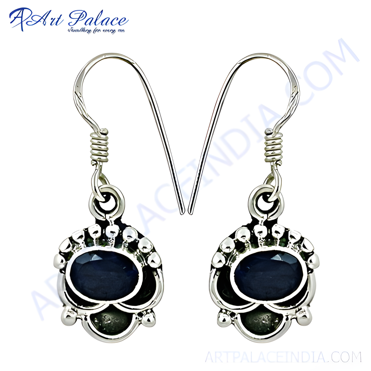 925 sterling silver dangle earrings featuring oval cut blue sapphire gemstones, perfect for women