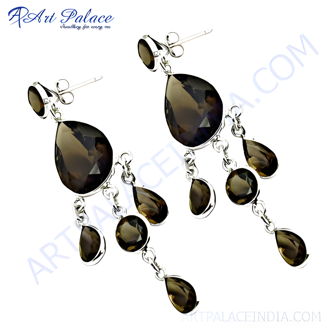 925 sterling silver dangle earrings with smoky quartz gemstones in brown.