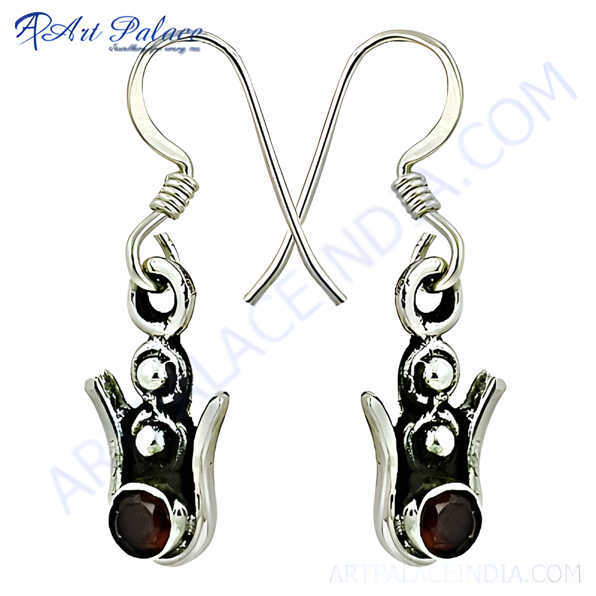 Sterling silver dangle earrings with round garnet gemstones, perfect for any occasion