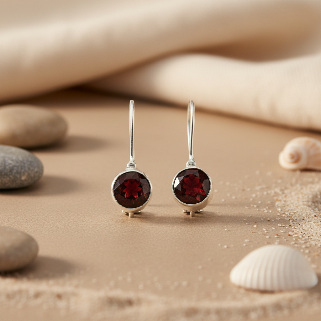 925 Silver Garnet Drop Earrings for Women | Gemstone Jewelry