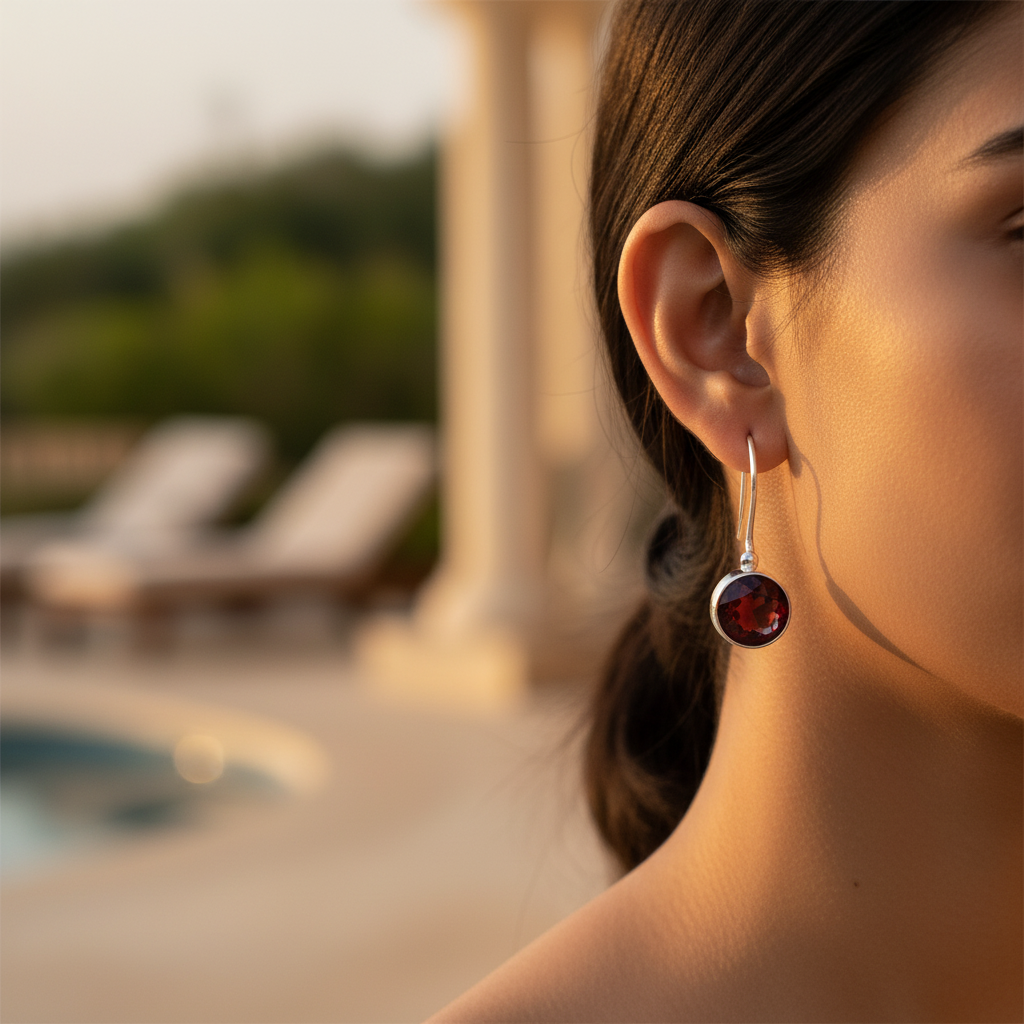 925 Silver Garnet Drop Earrings for Women | Gemstone Jewelry