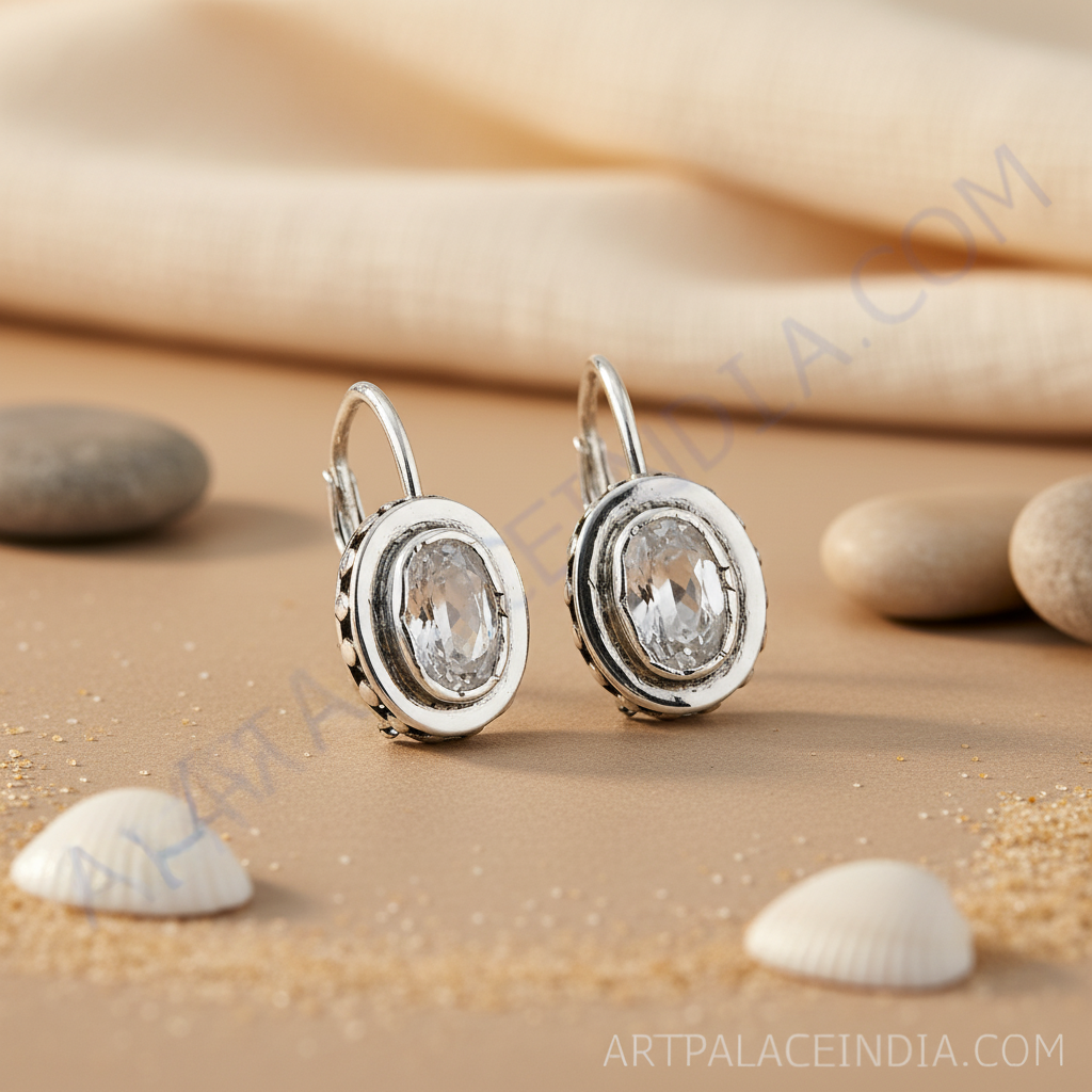 925 silver leverback earrings with oval gemstone | women's jewelry