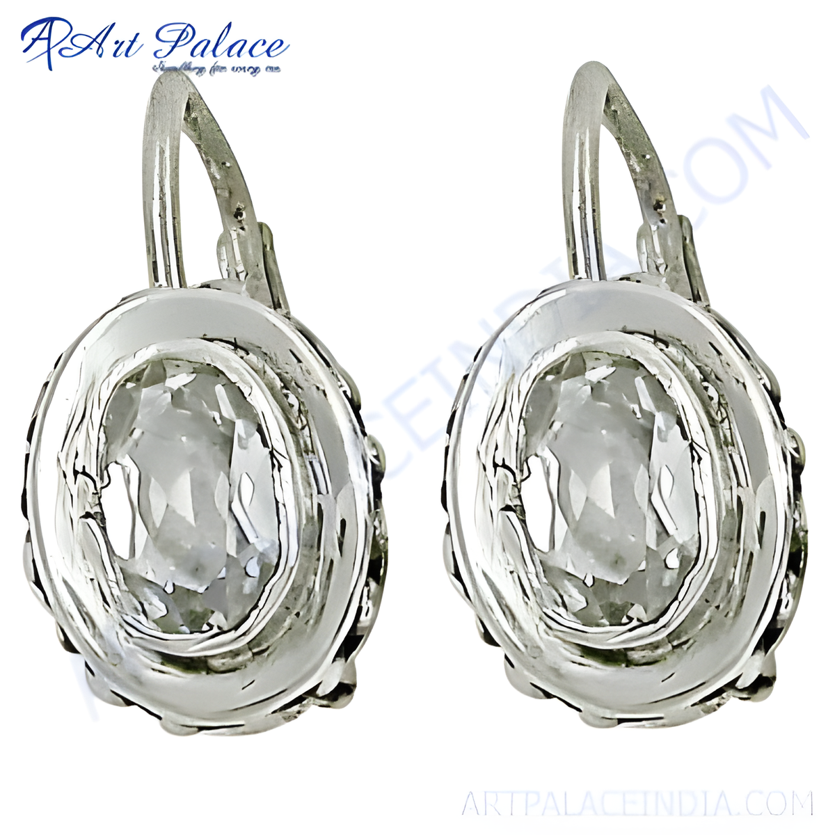 925 sterling silver leverback earrings with oval cut clear gemstone, perfect for women