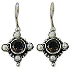 将图像加载到图库查看器中， 925 Silver Smoky Quartz &amp; Pearl Earrings for Women
