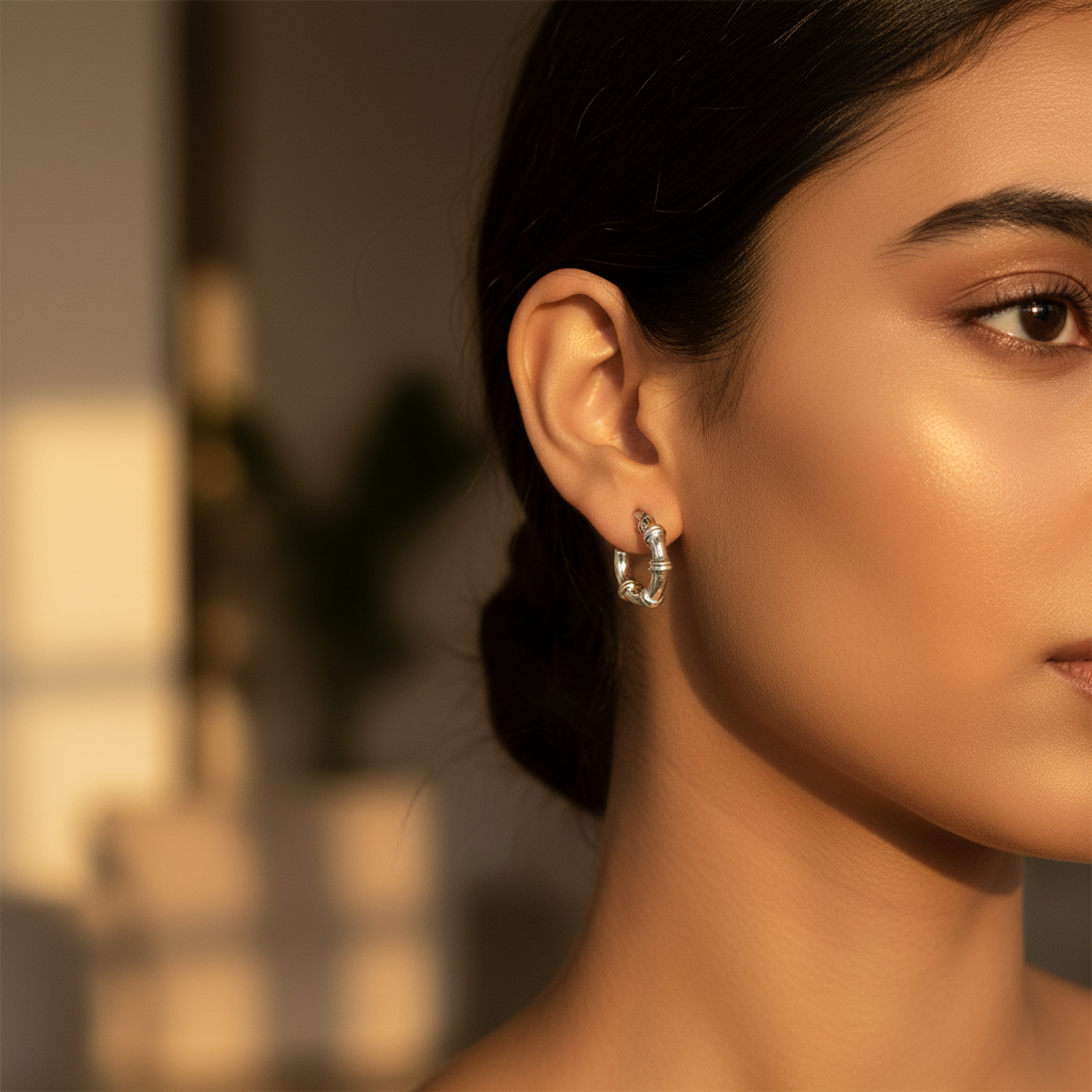 Silver Hoop Earrings for Women | Knot Design | Daily Wear