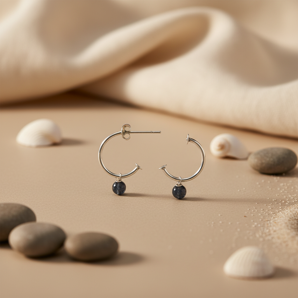 925 Silver Hoop Earrings with Gemstone | For Women