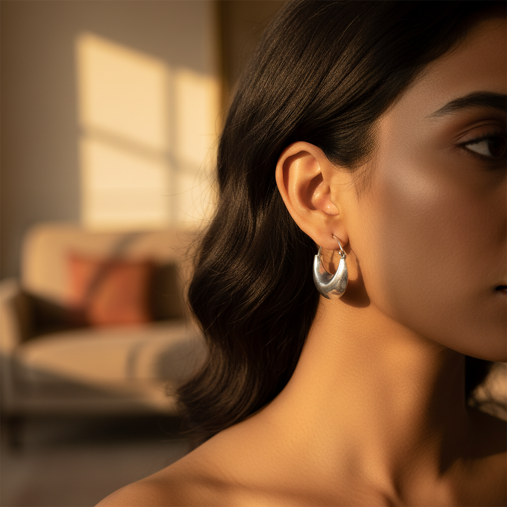 Silver Crescent Hoop Earrings | Modern Daily Wear Jewelry