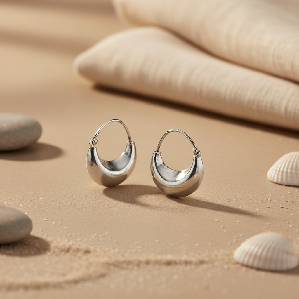 Silver Crescent Hoop Earrings | Modern Daily Wear Jewelry