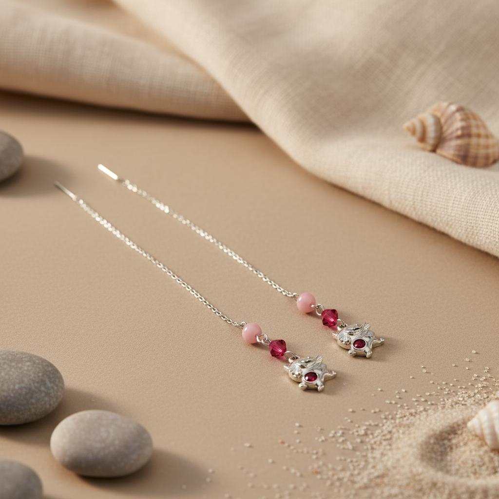 925 Silver Cat Drop Earrings with Pink Gemstones | Gift for Women