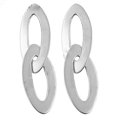Silver Oval Link Drop Earrings for Women | Statement Jewelry