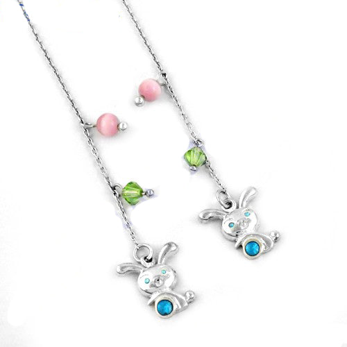 925 silver bunny pendant necklace | pink & green gemstones