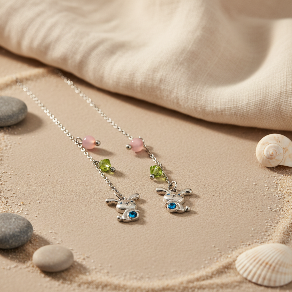 925 Silver Bunny Pendant Necklace | Pink & Green Gemstones