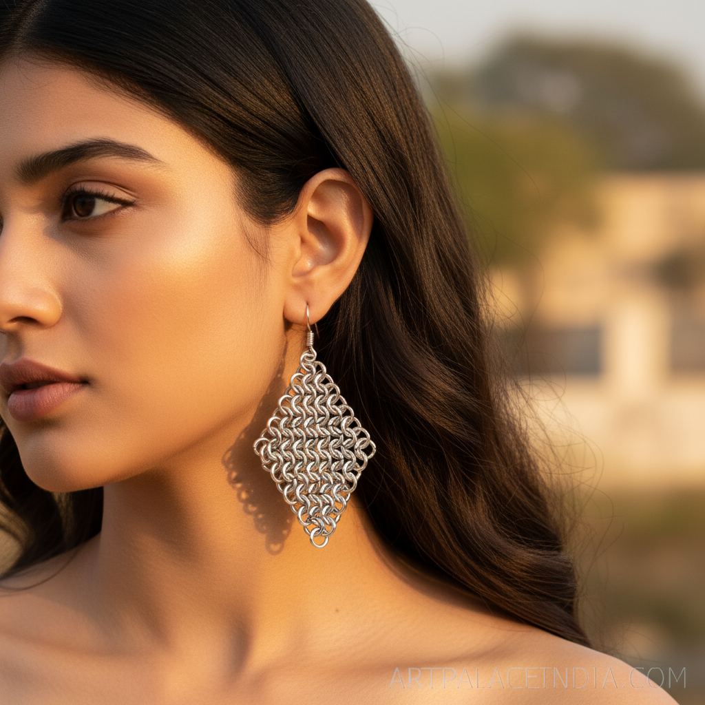 925 Sterling Silver Chainmail Earrings for Women | Dangle Jewelry
