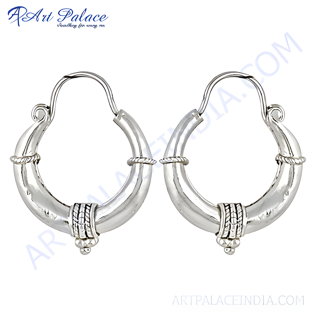 925 sterling silver hoop earrings with intricate detailing, designed for women's daily wear.