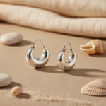 将图像加载到图库查看器中， 925 Silver Crescent Hoop Earrings for Women | Daily Wear
