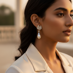 将图像加载到图库查看器中， Silver Leaf Pearl Drop Earrings for Women | Elegant Jewelry
