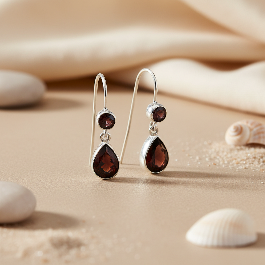 925 Silver Garnet Teardrop Earrings for Women | Gemstone Jewelry